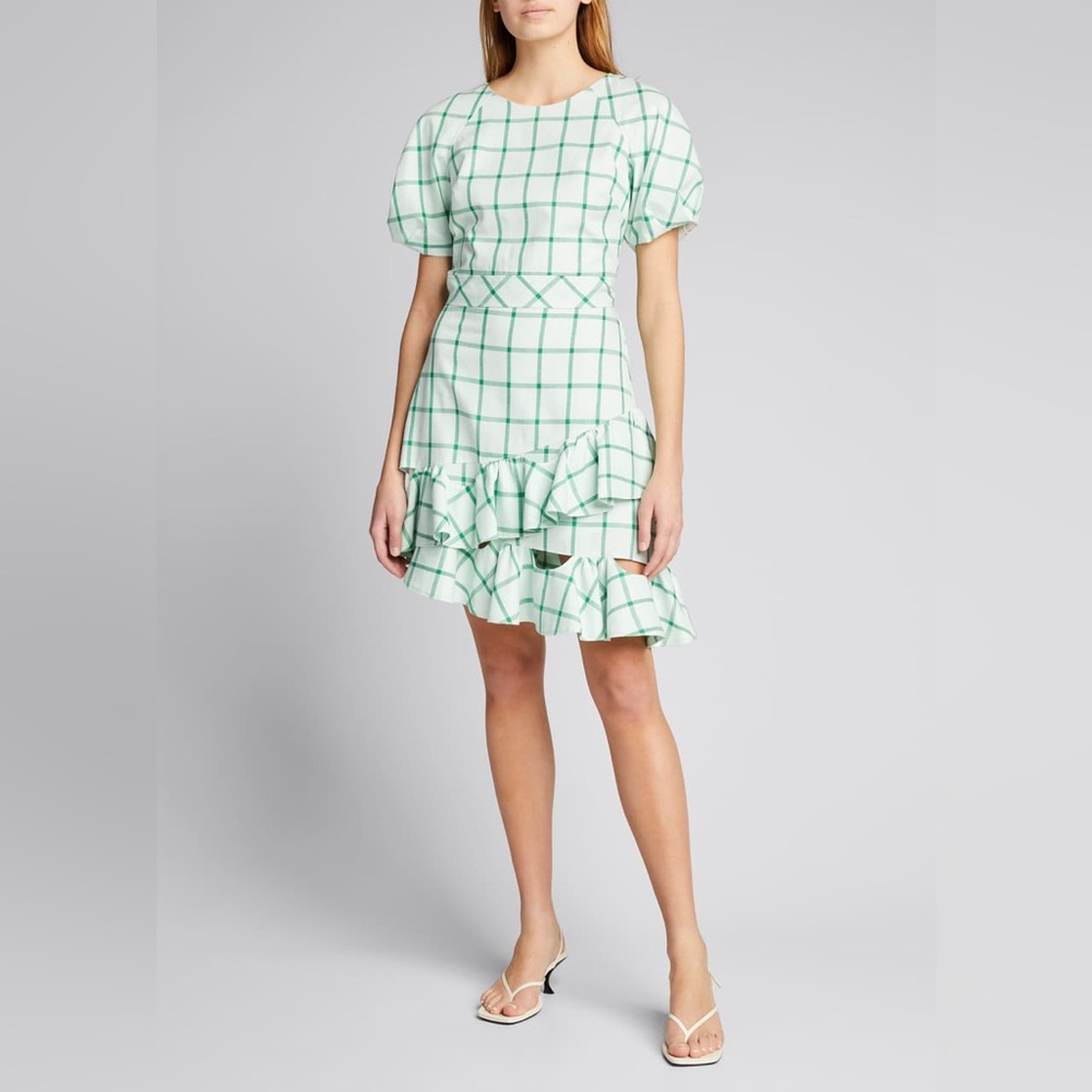 Milly Mackenzie Windowpane Ruffle Skirt set open back cotton top